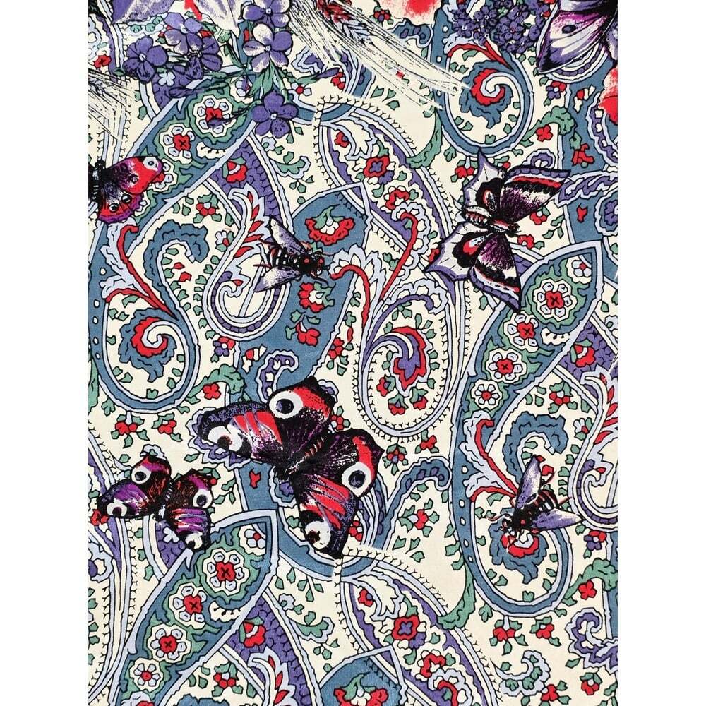 Vintage Butterfly And Bee Floral Paisley Silk Scarf - Picture 5 of 7